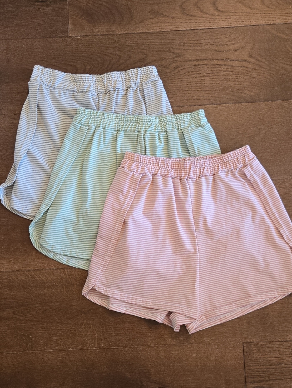 Women’s Candy Striped Elastic-Waist Shorts Set - Pink, Mint, Light Gray